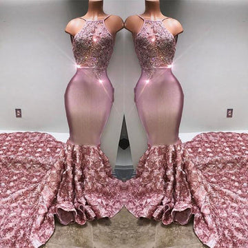 GORGEOUS HALTER MERMAID PINK PROM PARTY GOWNS EVENING DRESSES HZ1023